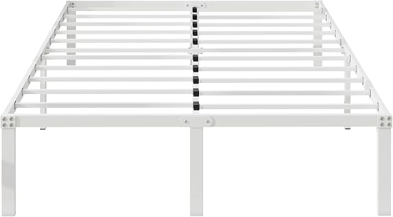DUMEE 4ft6 Double Bed Frames, 36cm High Metal Platform Bed Frames Double with Storage Under Bed/Steel Slats Mattress Base, No Box Spring Needed, Enhanced Support Noise Free, White