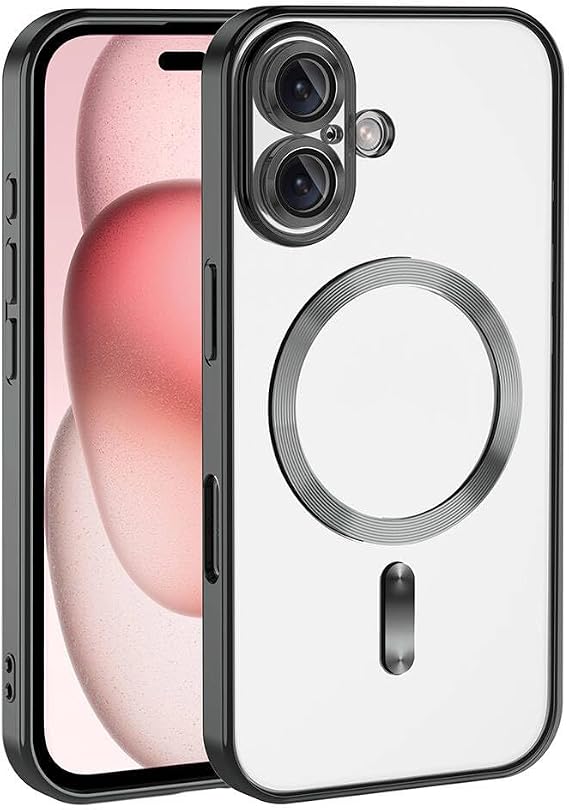 Coverzone Apple iPhone 16 ile uyumlu Kılıf Kamera Korumalı Logo Gösteren Parlak renk kenar çizgileri ile şık bir tasarım Colored Z-Omega Kapak Siyah