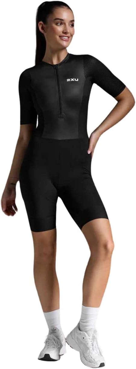 2XU Navy Green Trisuit - Short Sleeve, Turtle Neck, Pull On