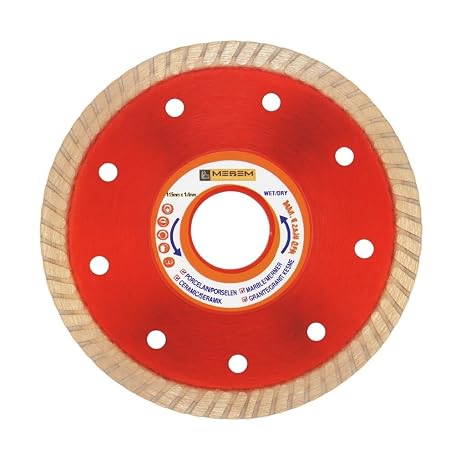 Turbo Elmas Daire Testere, Fayans, Seramik, Granit, Mermer Kesim İçin, 115 mm Boy, 22.2 mm Delik, 1.4 mm Kalınlık, Isıya Dayanıklı, Sıcak Presli, Hızlı Kuru Kesim, Çapak Bırakmaz, İnce, Hassas