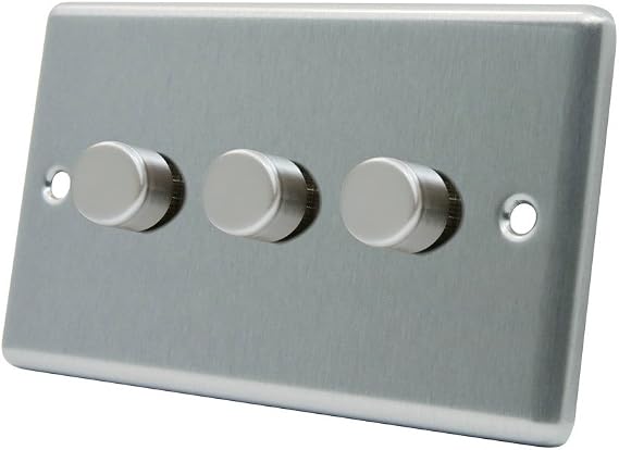 AET CSC3GDIM40 10 A 400 W 3-Gang 2-Way Satin Finish Chrome Classical Triple Light Dimmer Switch