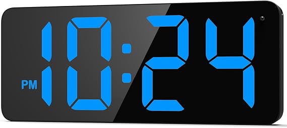 LED Digital Wall Clock with Large Display, Large Digits, Auto Dimming, 12/24 Hour Format, Modern Small Electric Silent Wall Clock for Living Room, Bedroom,