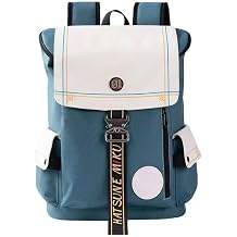 THE UNTAMED Miku Large Capacity Backpack, White and Blue Shoulder Bag with Character Design, 30x39x15cm, PU and Oxford Cloth Material