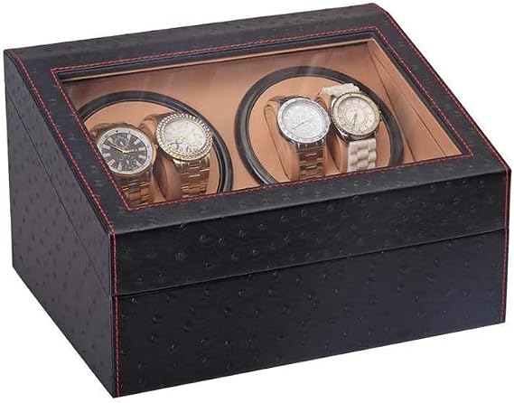Black Watch Winder Box 4+6, with Silent Motor, in Wood Shell and PU Leather, Fit Lady and Man Automatic Watches Times