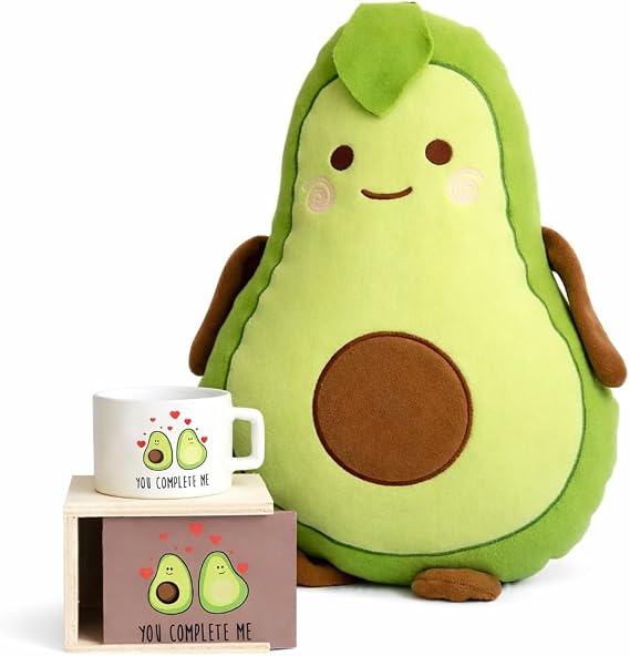 giftmoda Avokado Tasarımlı Beni Tamamlıyorsun Yastık Ve Ahşap Kutulu Kupa Hediye Seti