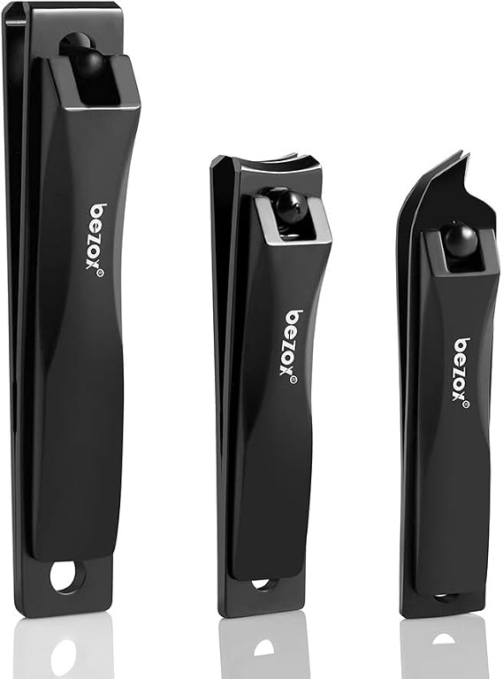 BEZOX Nail Clippers 3 Pcs - Heavy Duty Stainless Steel Straight Toenail Clippers for Thick Fingernail Toenail, Curved Blade Nail Cutters for Shape Nail，Slant Nail Nipper for Trim Nail，Remove Cuticle