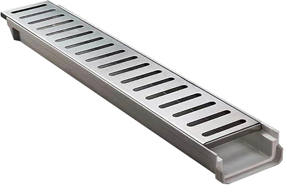 Linear Trench Drain, Channel Drain with Stainless Steel Grate, Resin Material Drainage Trench, Rainwater Strainers for Garden Garage(W10cm(4") xH4cm(1 5/8"))