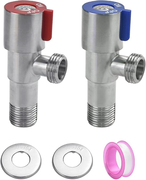 2 PCS Stainless Steel Angle Valve Faucet Wash Basin Tap Wall Connection Water Stop Valve 1/2inch for Bathroom Wash Basin Toilet Kitchen