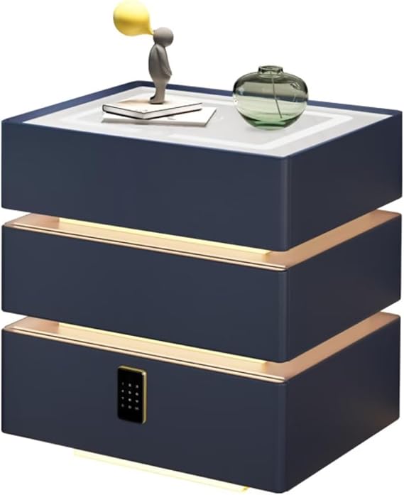 Smart Nightstand with Wireless Charging Fingerprint Lock Bluetooth Speaker Storage Cabinet for Bedroom & Living Room Furniture