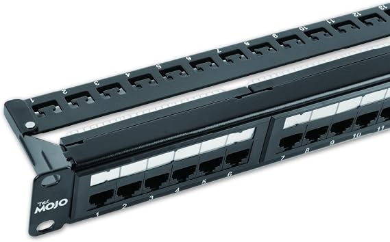 Tecmojo UL Listed 24-Port Cat6 Patch Panel, 1U Network Patch Panel for 19" Rackmount Devices, 10G Support, Cable Management, Unshielded