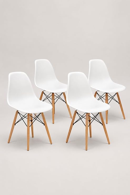 Seduna Beyaz Design Sandalye | Natural Ahşap Ayaklı | 4 Adet