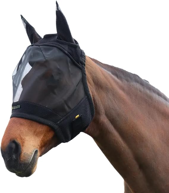 HY EQUESTRIAN Armoured Protect Half Mask with Ears, Black