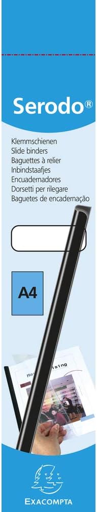Exacompta - Ref 397081E - Serodo Slide Binders (Box of 25) - 297mm Length x 12mm Wide, Suitable for Use With A4 Documents, Holds Approx. 120 Sheets - Black