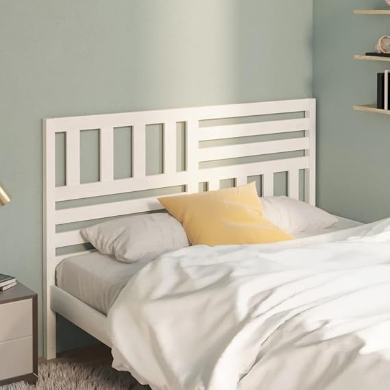 White Solid Pine Wood Headboard 146 x 4 x 100 cm Tall Panel for Beds, Modern Rustic Bed Head with Natural Grain Finish for Bedroom, Easy Assembly