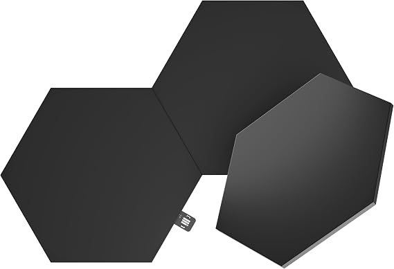 Nanoleaf Shapes Ultra Black Altıgen Genişletme Paketi, 3 Ek LED Paneli – 16 Milyon Renk, Akıllı Modüler RGBW Wi-Fi İç Mekan Duvar Aydınlatması; Alexa ile Uyumlu [Enerji Sınıfı G]