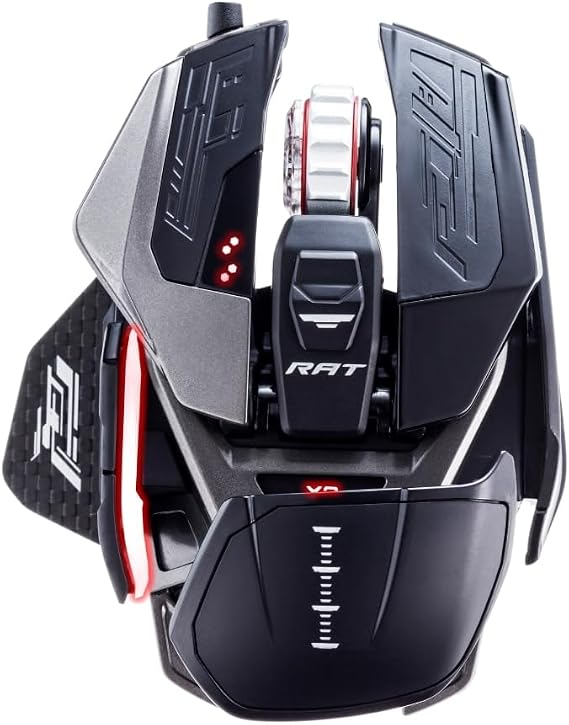 MAD CATZ Authentic RAT PRO X3 wired Gaming Mouse, 3 Scroll Wheel Ring Options, With extra accessories, built-in memory for 10 user profiles, Carbon Fiber Thumb Rests, Black