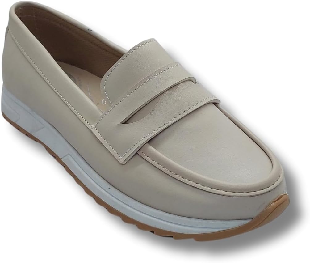 Kadın Rahat Comfort Taban Hafif Düz Topuklu Bağcıksız Loafer Babet Ayakkabı tarzklkrembabet1