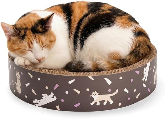 Cat Scratcher Lounge Bed | Durable Recycle Board for Furniture Protection | Cat Scratch Bowl (Meow Black)
