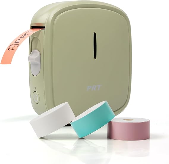 PRT Label Maker Machine with 3Roll Tapes (12M), Built-in Cutter Portable Bluetooth Label Printer, Handheld Sticker Maker with Multiple Templates for Home, School, Office Organization- Green