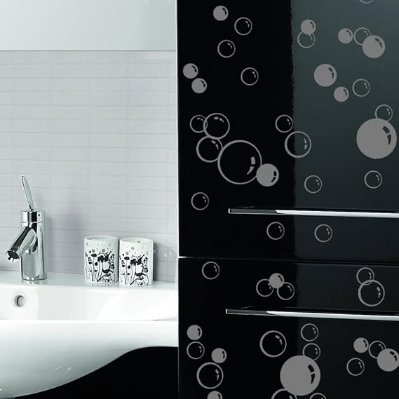 88 Waterproof Bubble Wall Stickers (Solid + Hollow) Bathroom Tile Window Mirror UK Vinyl Decals, 20 Colour Options, Peel & Stick Dot Circles, Home Bathroom Kitchen Wall Art Decoration, Light Grey