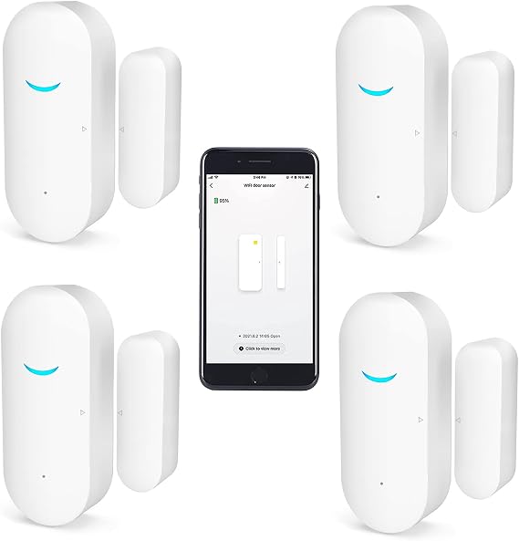 WiFi Door and Window Sensors,Tuya Smart Alarm with Free Notification APP Control Home Security Alarm System, No Hub Required,Compatible with Alexa, Google Home (4-pack)