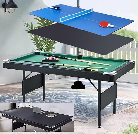 Mirague Billiard Table Dining Table 84.4 inches 213 cm 3-in-1 Table Tennis Table Billiard Table