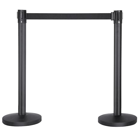 Yaheetech Retractable Crowd Control Barriers Queue Barrier Stanchion, Black