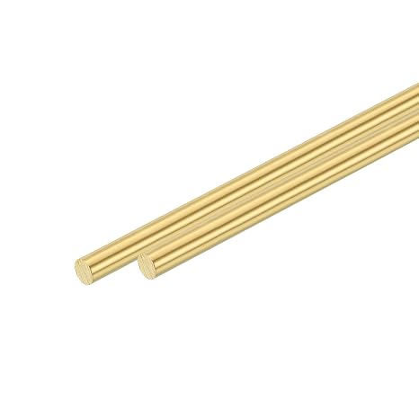 sourcing map 2 Pcs 11/64"(4.5mm) Dia Brass Solid Round Rod, 10"(254mm) Length H62 Brass Lathe Bar Stock Round Brass Rod for DIY Crafts Industry Construction