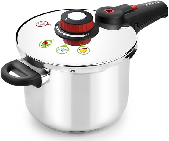 MONIX Selecta 9 Litre Rapid Pressure Cooker with Food Selection System and Automatic Closing, Stainless Steel 18/10, Silver