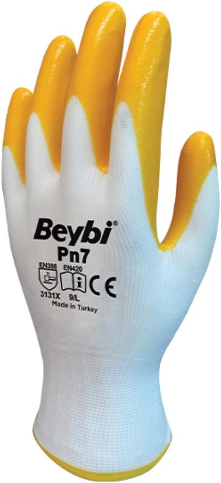 Beybi PN7 Polyester Örme Nitril Eldiven No 10, Çift, Beyaz Sarı [Enerji Sınıfı A+]