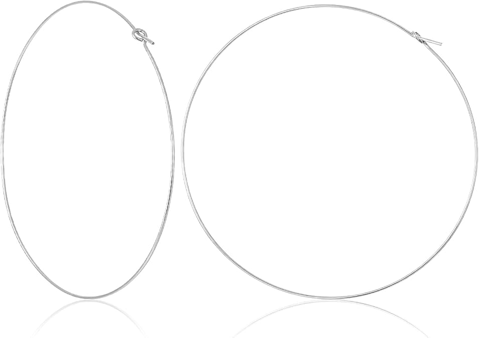 Thin Silver Hoop Earrings for Women, 70mm Large Hoop Earrings for Women