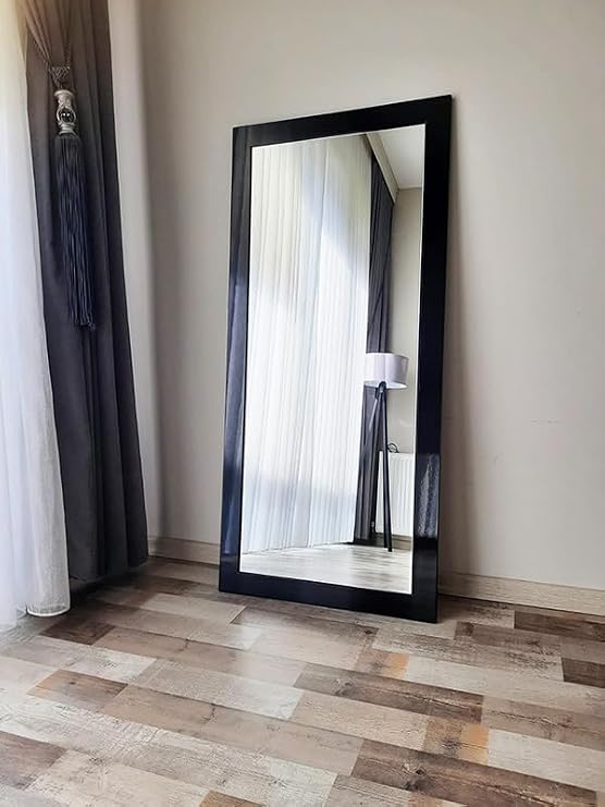 Dfn Wood Mdf Dikdörtgen Siyah Duvar Salon Boy Aynası 110x50 Cm