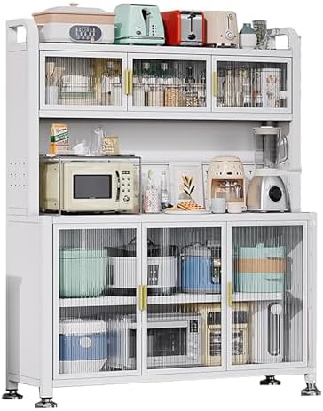 Bakers Rack with Storage Kitchen Storage Cabinet, Microwave Stand with Door and Pegboard, Coffee Bar Station Organizer, Large Metal Storage Shelves (Size : 140x42x166cm/55.1x16.5x65in)