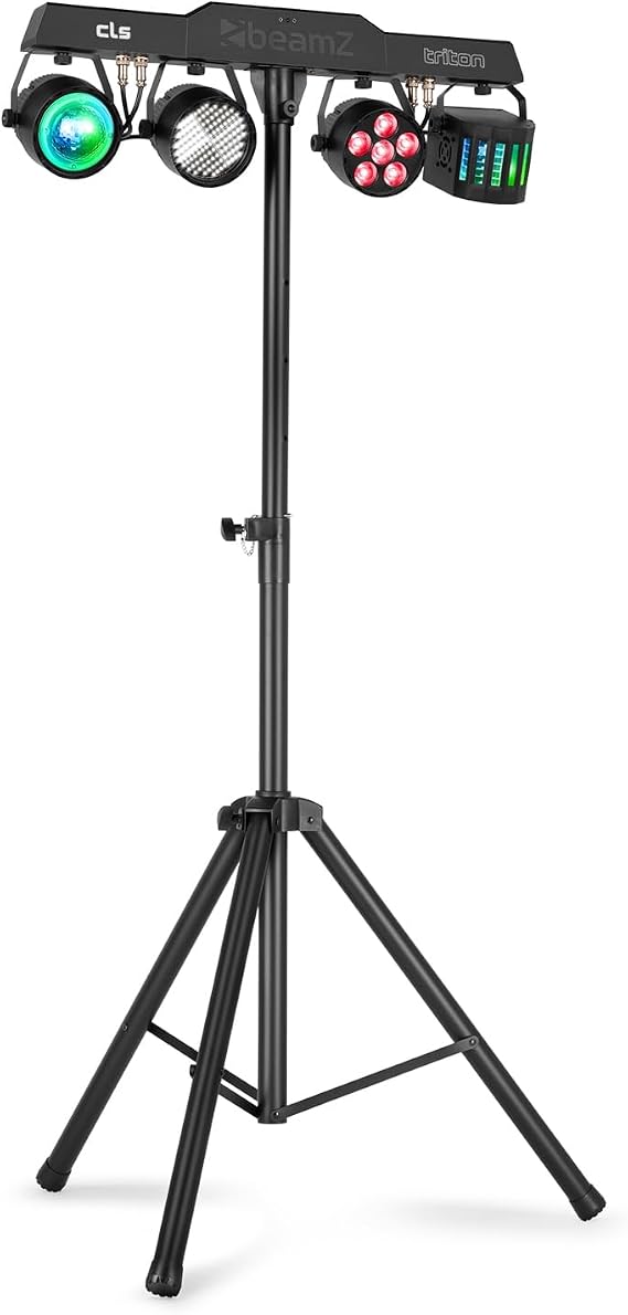 BeamZ CLS Party Bar Triton LED Disco Light Bar with Stand, All-in-One Plug & Play Party Lighting, Jelly Moon, Derby, PAR, Strobe, DMX, IR Remote, Home Parties, DJ & Events [Energy Class A]