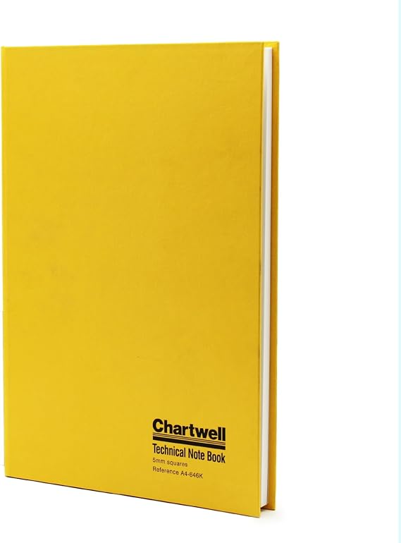Exacompta - Ref A4-646KZ - Chartwell - Hardcover Laboratory Technical Note Book, A4 297 x 210mm, 5mm Quadrille Grid Square Ruling, 160 Pages 70gsm Paper - Yellow