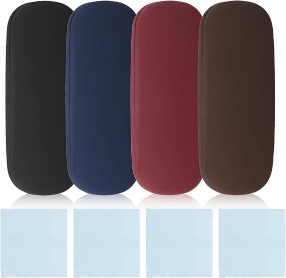 4 Pcs Hard Shell Glasses Case, Hard Glasses Case for Men Women, Spectacle Cases for Men Women, PU Leather Portable Eyeglasses Cases, with 4 Pcs Cleaning Cloth