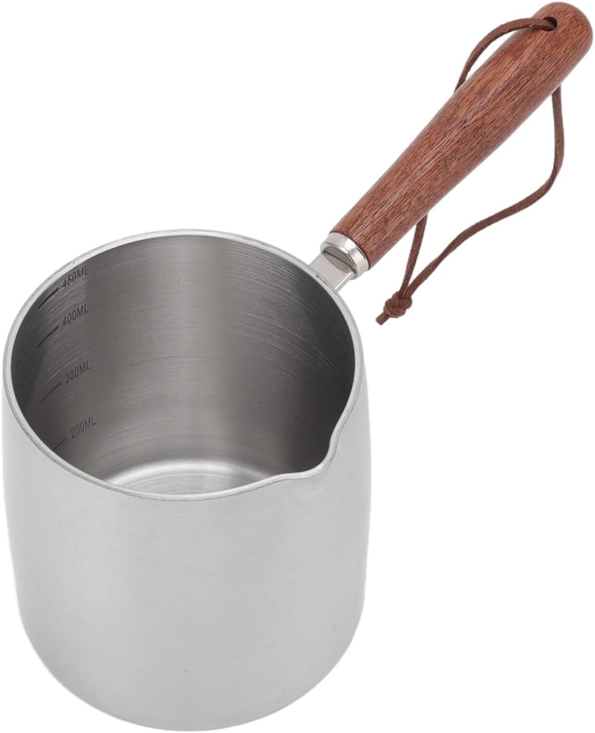 450ml Stainless Steel Butter Warmer, Coffee Warmer Milk Warmer Turkish Coffee Pot with Wooden Handle Milk Pot Small Saucepan for Coffee Milk Butter Sugar