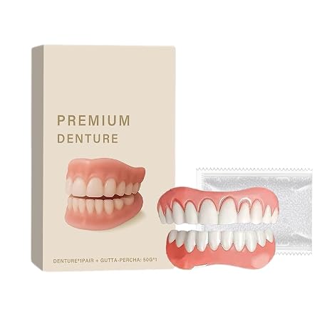 Premium Denture,Comfortable Fit Silicone Reline Denture Set, Denture Reliner Adhesives,Dentures False Teeth Set for Men Women (1 Set)