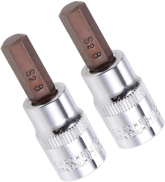 TA-VIGOR 2Pcs Hex Bit Socket, 3/8" Drive x H8 (8mm) Allen Key Socket, Premium S2 Steel Bits, Hex Bit with 48mm Length for Ratchet Wrench, Torque Wrench, Slide Bar, Impact Power Drills