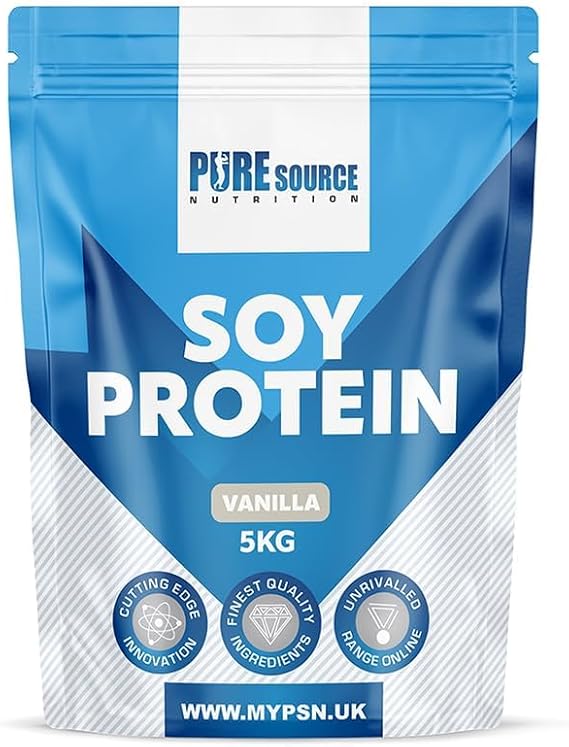 Pure Source Nutrition Soy Protein Isolate Powder (90% Protein) 5Kg Vanilla SOYA Protein Vegan Powder for Superfood Supergreens Dairy Free Plant Based Protein (5Kg, Vanilla)