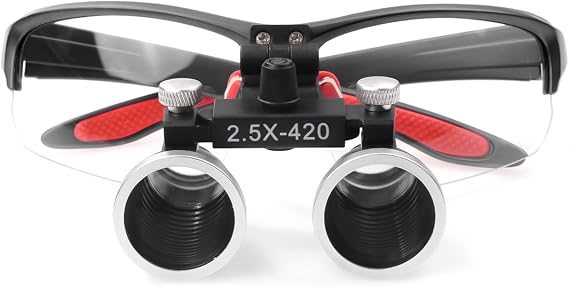 EUSTOMA 2.5X Loupes Head Magnifier Binocular 2 Clips Replaceable Frame Anti Slip Optical Glasses Angle Adjustable for Lab DY-117-2.5X (Black)