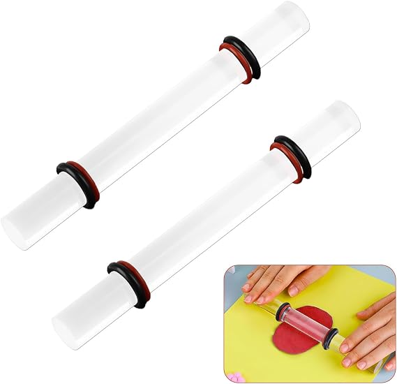 2 Pack Clear Acrylic Clay Roller with 4 Thickness Rings for Polymer Clay DIY Crafts