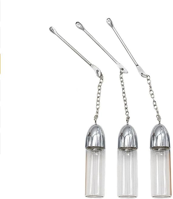 3Pcs Snuff Sniff Bottle Dispenser 6 cm with Spoon, Silver