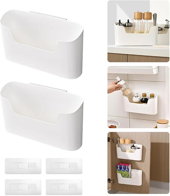 Kitchen Cabinet Door Storage Box, 2 PCS Wall Mounted Storage(White)