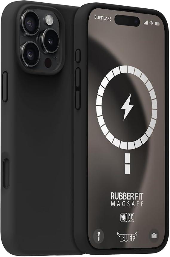 BUFF LABS iPhone 16 Pro Max ile Uyumlu Magsafe Destekli Rubber Fit Silikon Kılıf, Yumuşak, Kablosuz Şarj, Tam Koruma (Black)