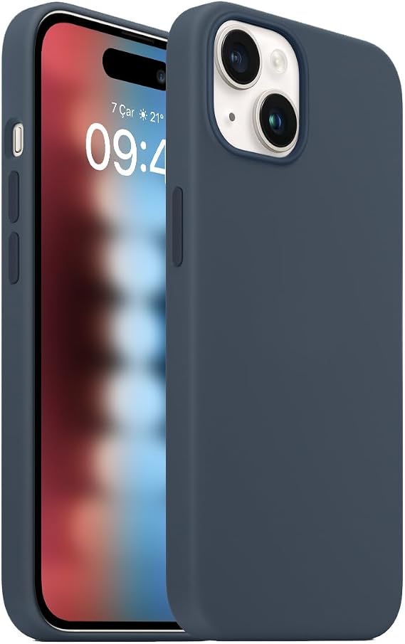 Buff iPhone 15 ile Uyumlu Rubber Fit Kılıf, Silikon Kılıf, İpeksi Dokunuş Hisli, Tam Koruyuculu Darbe Önleyici Kapak (Fırtına Mavisi)