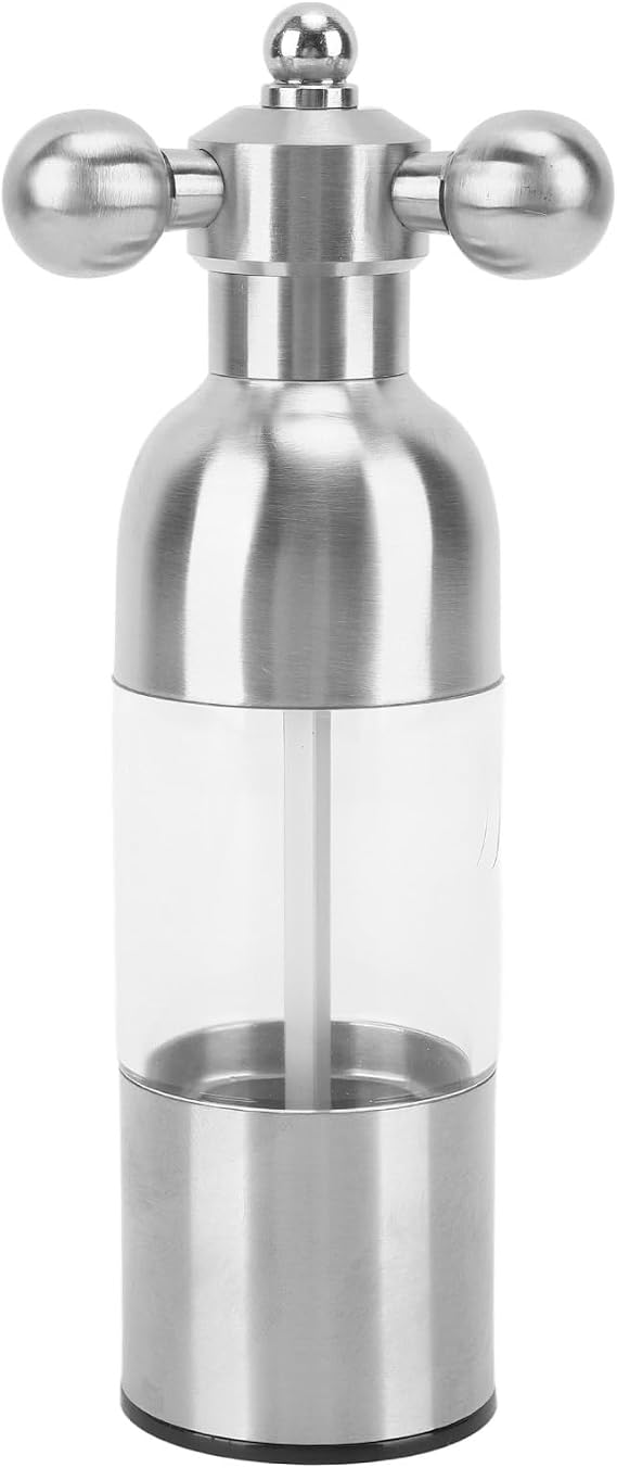Pepper Mill: Refillable Ceramic Rotor, Adjustable Coarseness Manual Pepper Salt Grinder for Culinary Creations in the Kitchen(L-Silver)