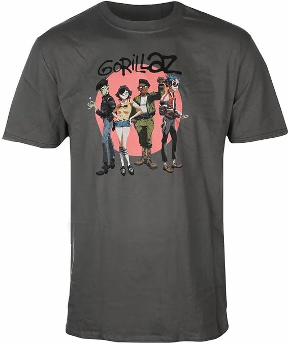 Gorillaz T Shirt Group Circle Rise Band Logo 新しい 公式 メンズ Charcoal グレー