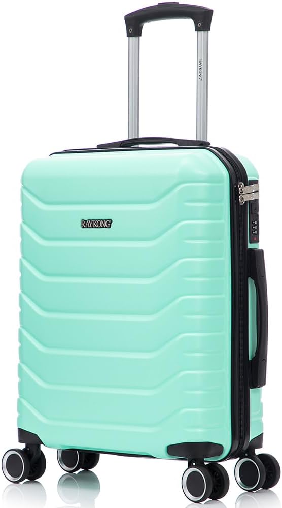 RAYKONG Cabin Suitcase 55 x 40 x 20 cm Polycarbonate (40L) Semi-Rigid Trolley Small Trolley Hand Luggage 4 Wheels 360º Rotating Numeric Lock (Mint)