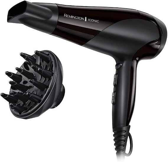 Remington Ionic Dry 2200 Hair Dryer, Ionic, Frizz Free Hair, 2200 W, Concentrator and Diffuser, 3 Temperatures, 2 Speed, Detachable Rear Grid, Hanging Hook, D3198